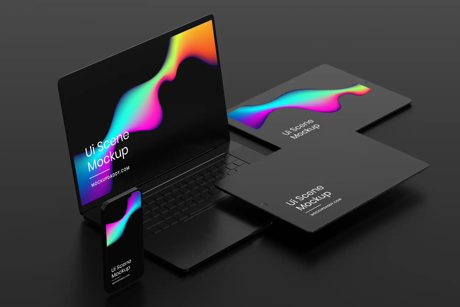 一套高质量黑色苹果Apple设备PSD样机素材包