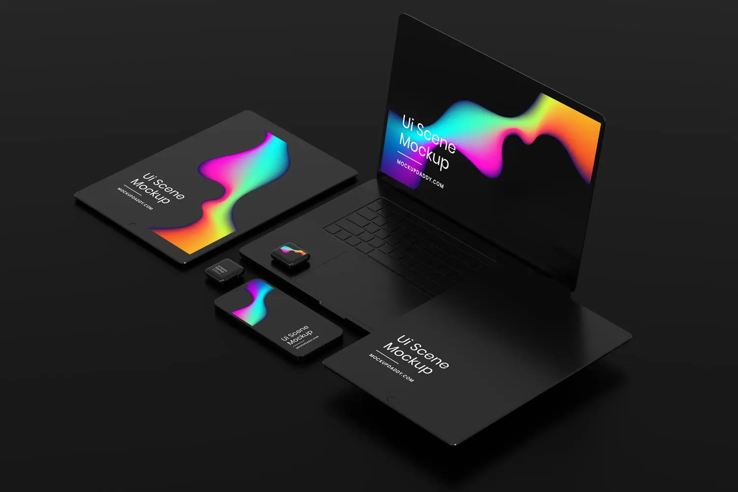 一套高质量黑色苹果Apple设备PSD样机素材包