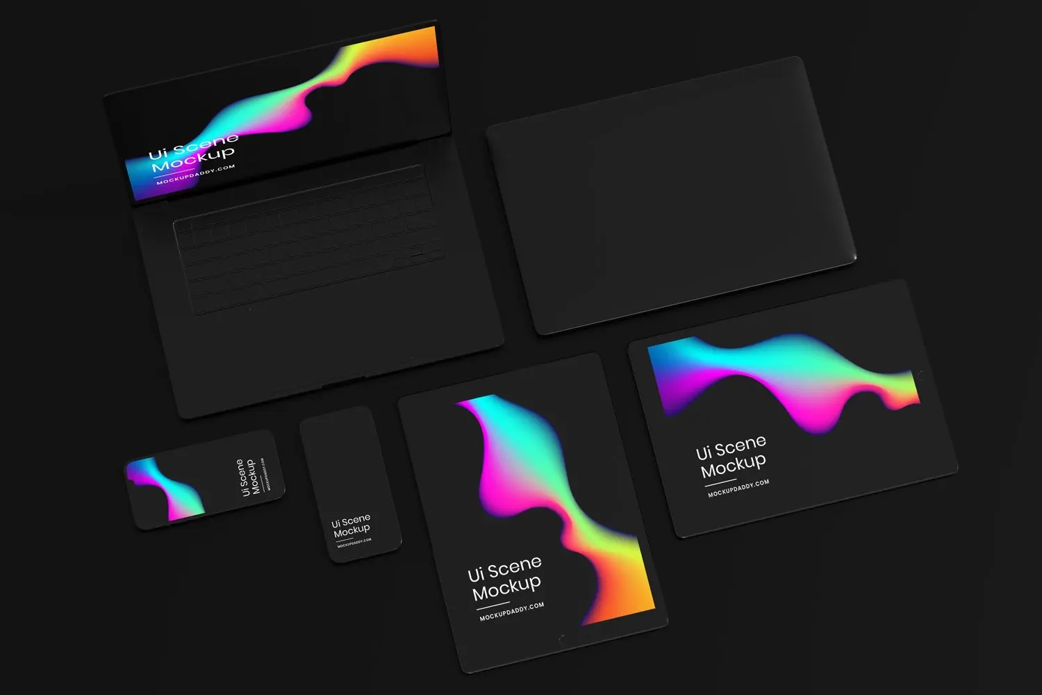 一套高质量黑色苹果Apple设备PSD样机素材包