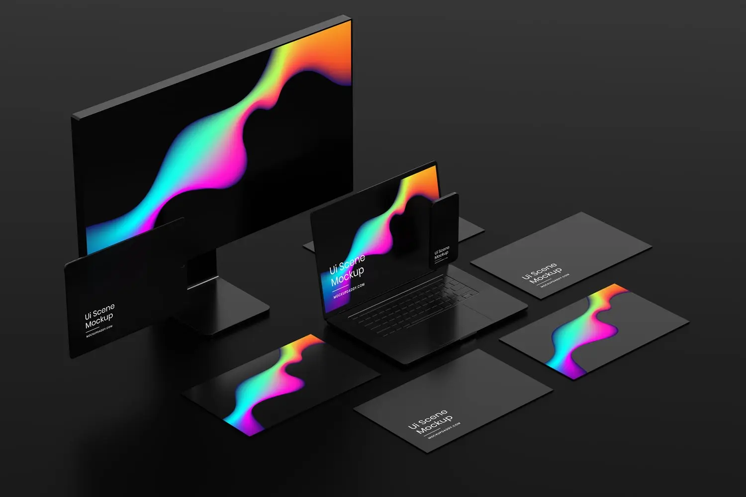 一套高质量黑色苹果Apple设备PSD样机素材包