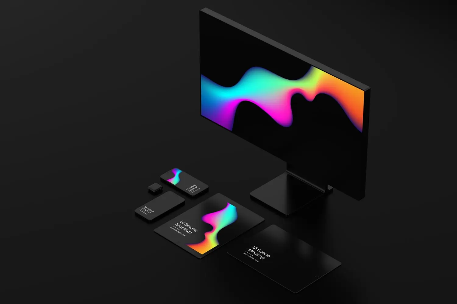 一套高质量黑色苹果Apple设备PSD样机素材包