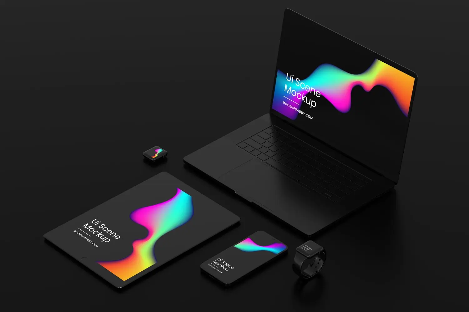 一套高质量黑色苹果Apple设备PSD样机素材包