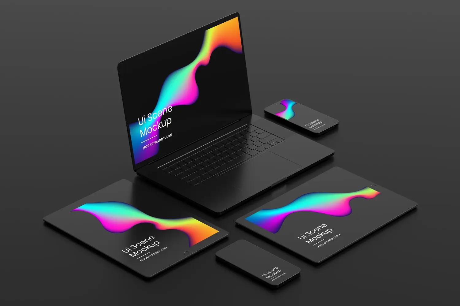 一套高质量黑色苹果Apple设备PSD样机素材包