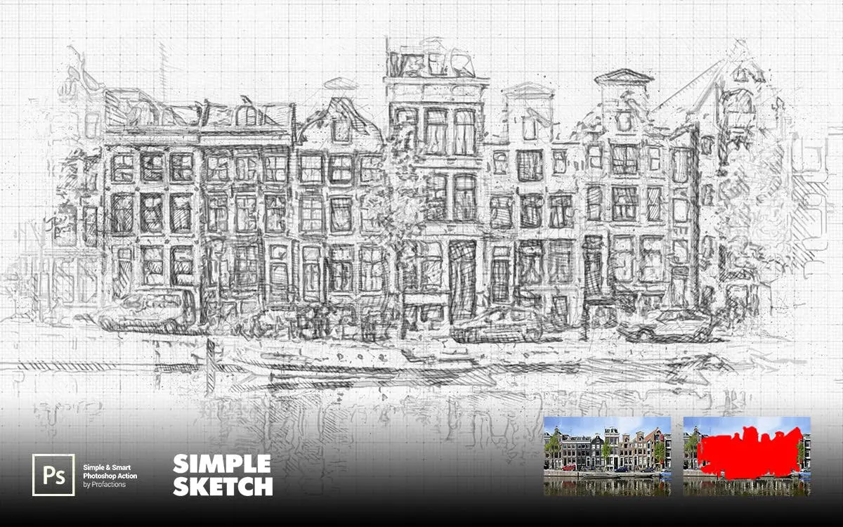 将图片一键生成简单素描手绘效果PS动作