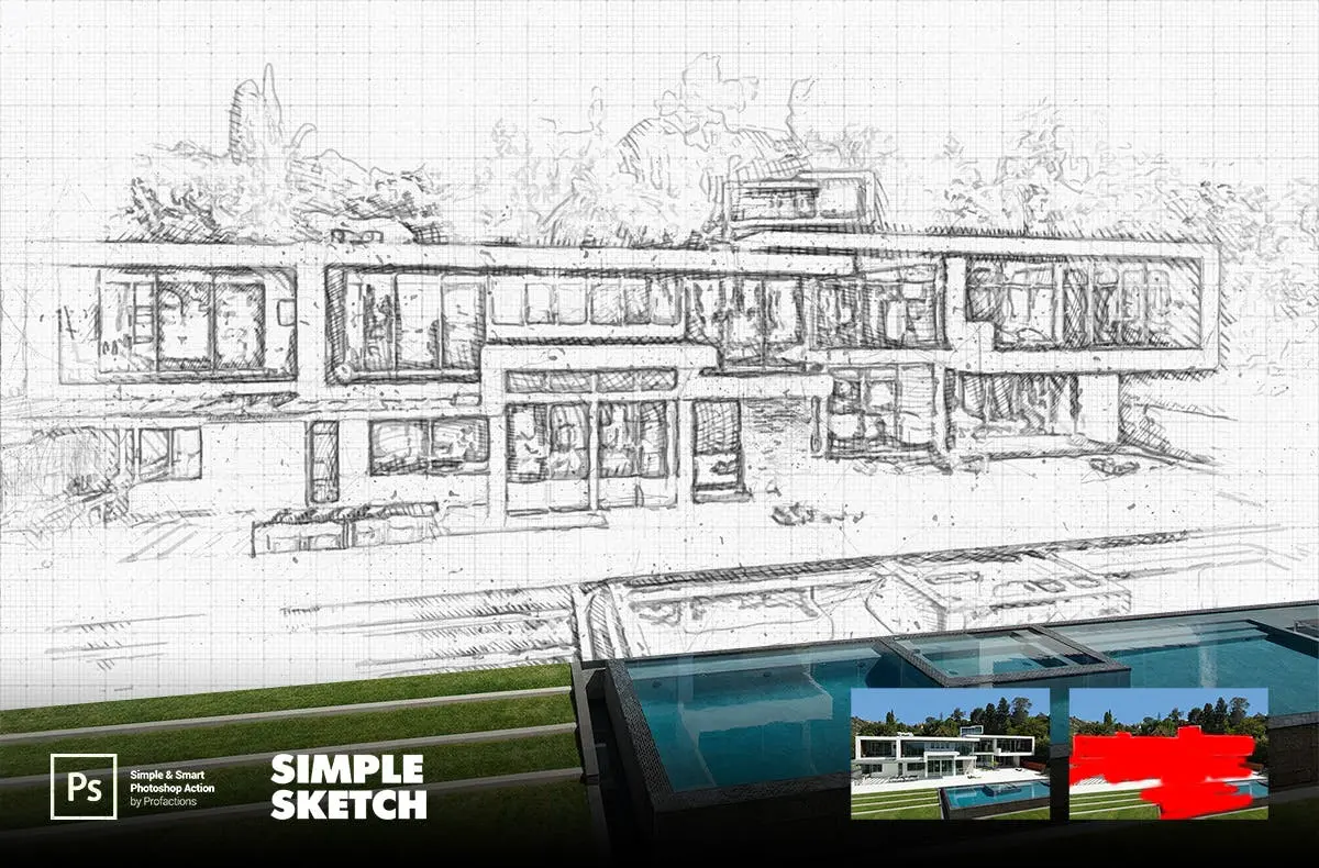 将图片一键生成简单素描手绘效果PS动作