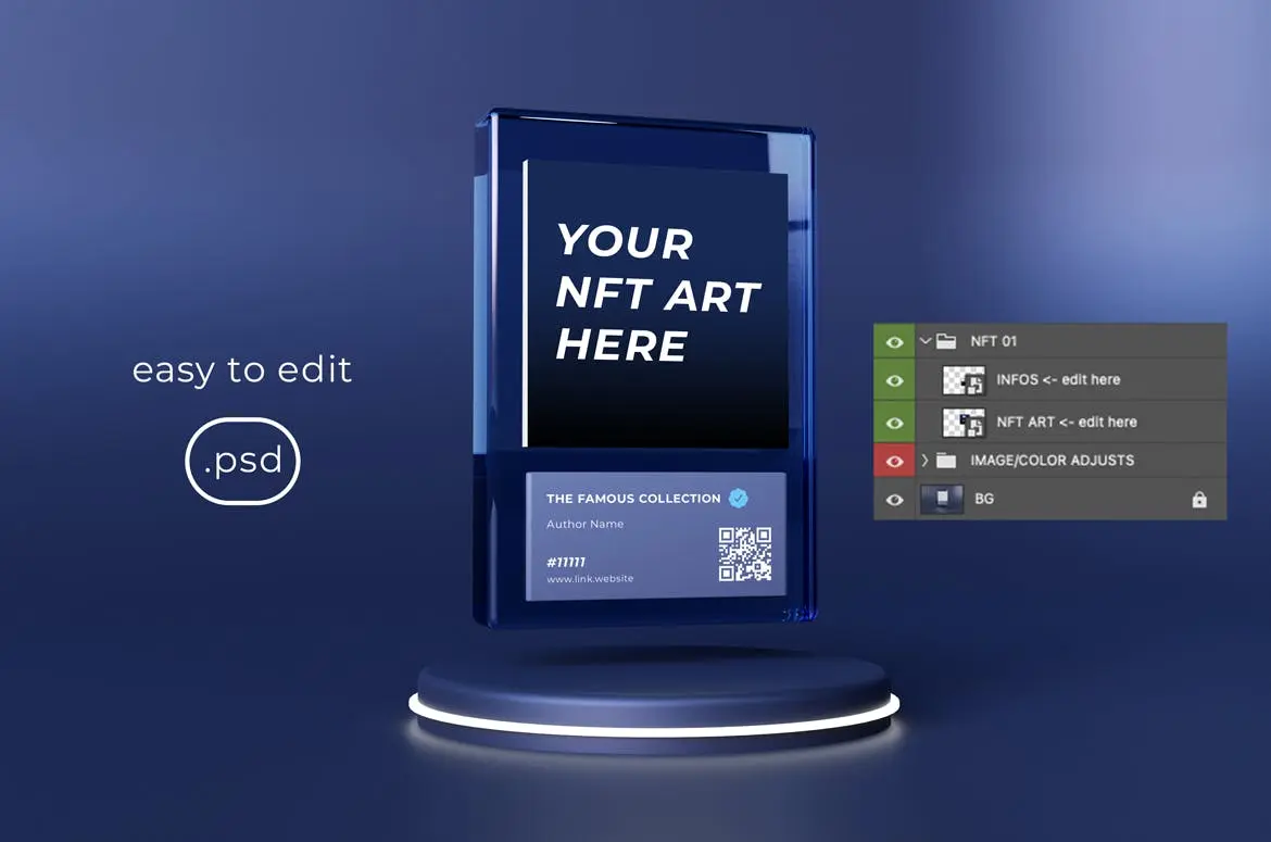 3D场景NFT作品显示样机PSD素材