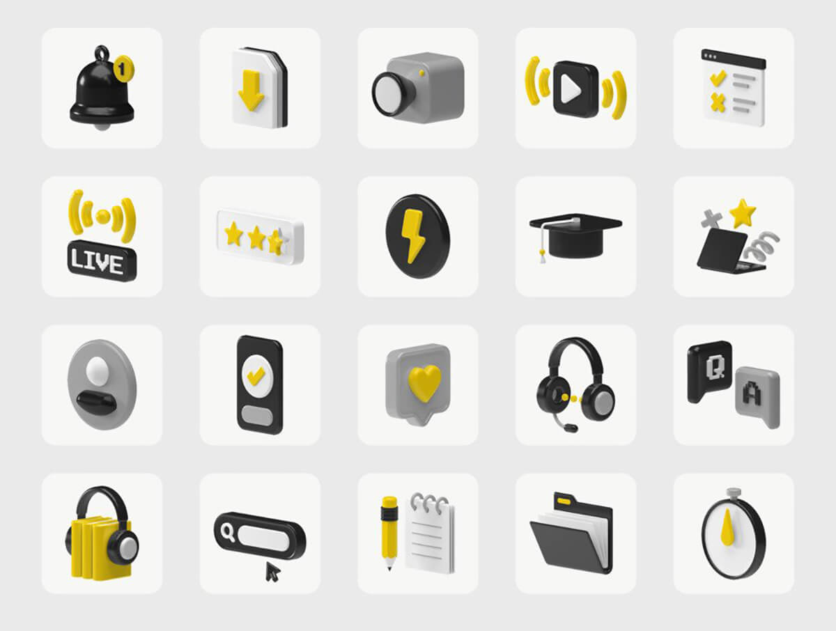 28款电子3D卡通图标C4D模型素材