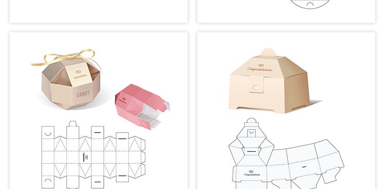 165款矢量纸盒纸箱礼盒产品包装刀模图折叠平面展开图