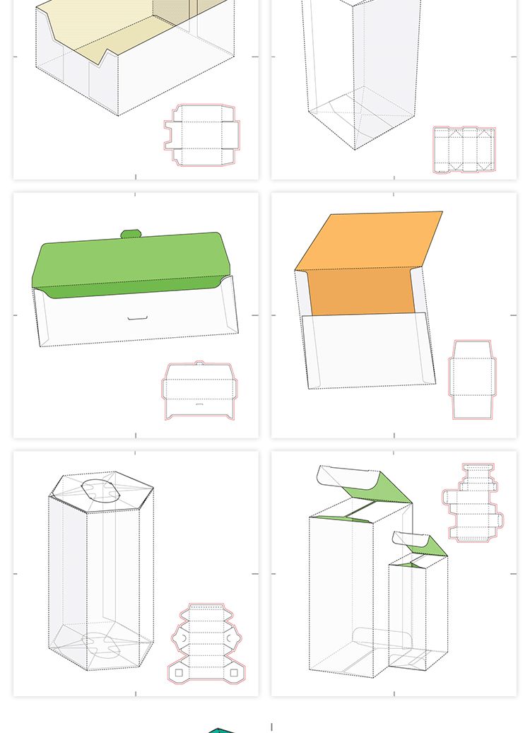 165款矢量纸盒纸箱礼盒产品包装刀模图折叠平面展开图