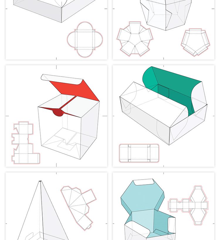 165款矢量纸盒纸箱礼盒产品包装刀模图折叠平面展开图