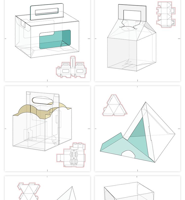 165款矢量纸盒纸箱礼盒产品包装刀模图折叠平面展开图