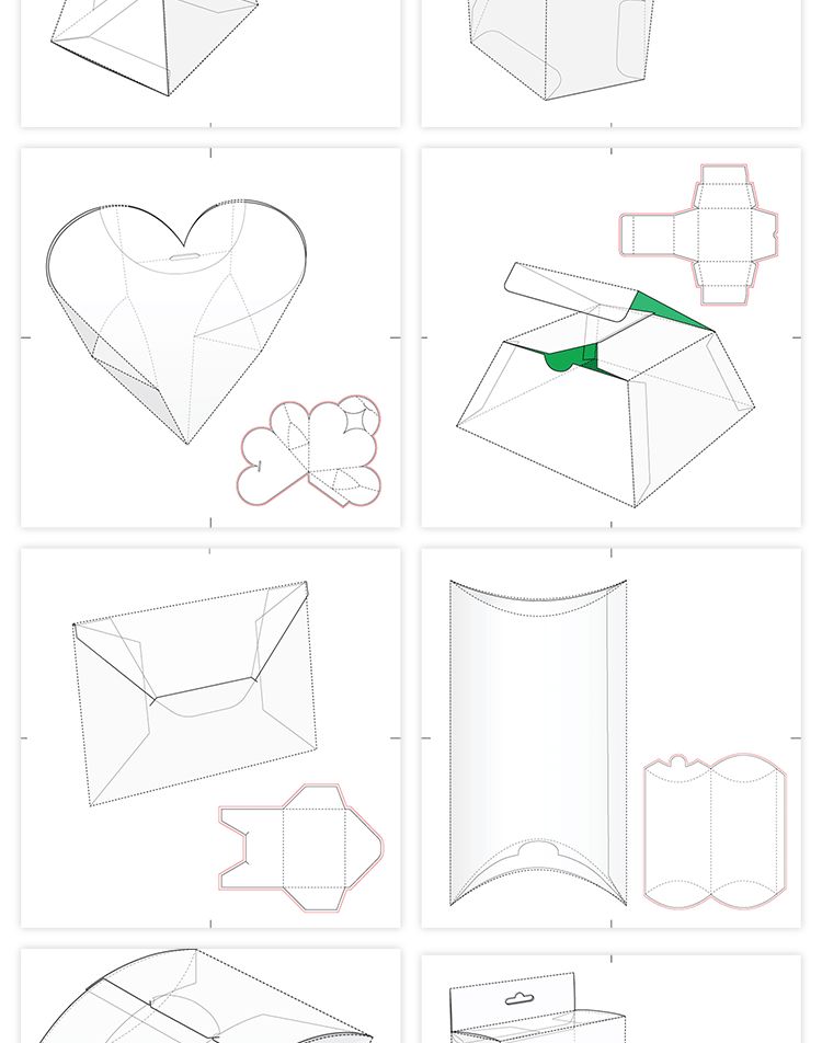 165款矢量纸盒纸箱礼盒产品包装刀模图折叠平面展开图