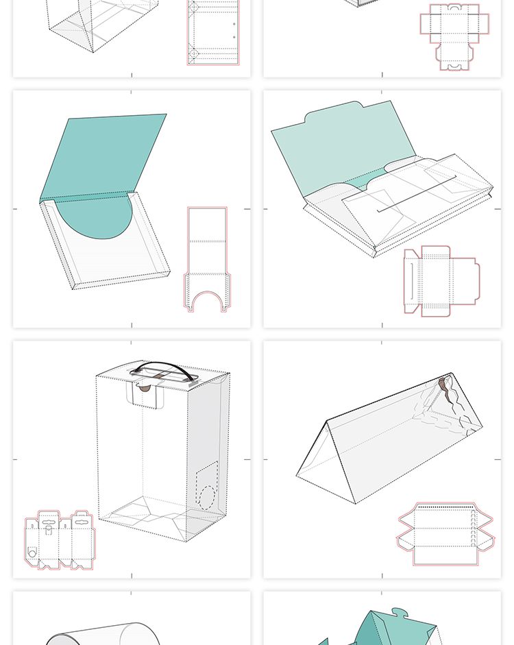 165款矢量纸盒纸箱礼盒产品包装刀模图折叠平面展开图