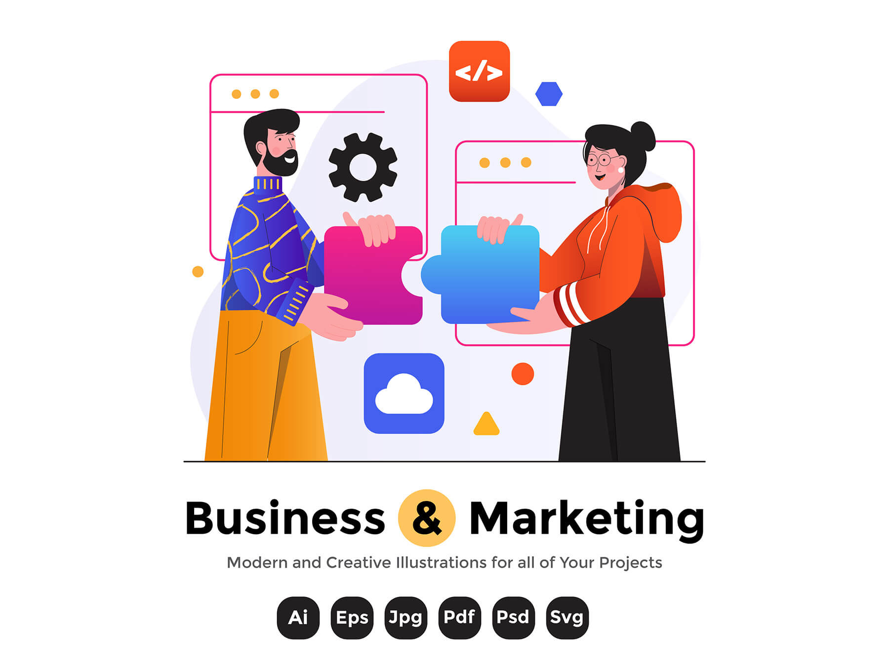 12个风格年轻的商业营销主题插图素材