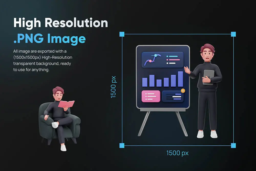 黑色业务讲解办公主题3D角色素材包