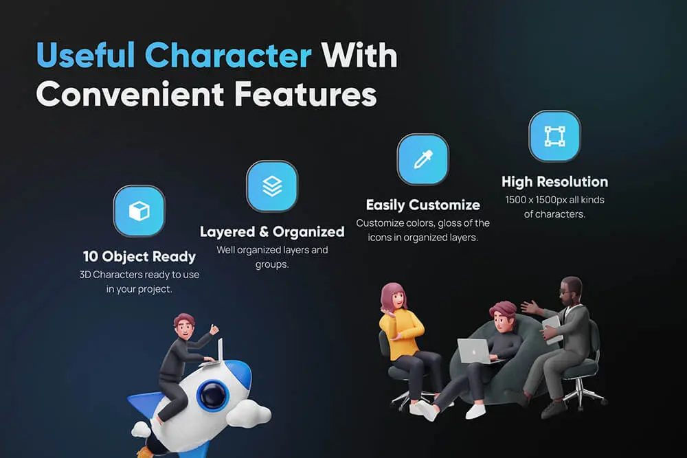 黑色业务讲解办公主题3D角色素材包