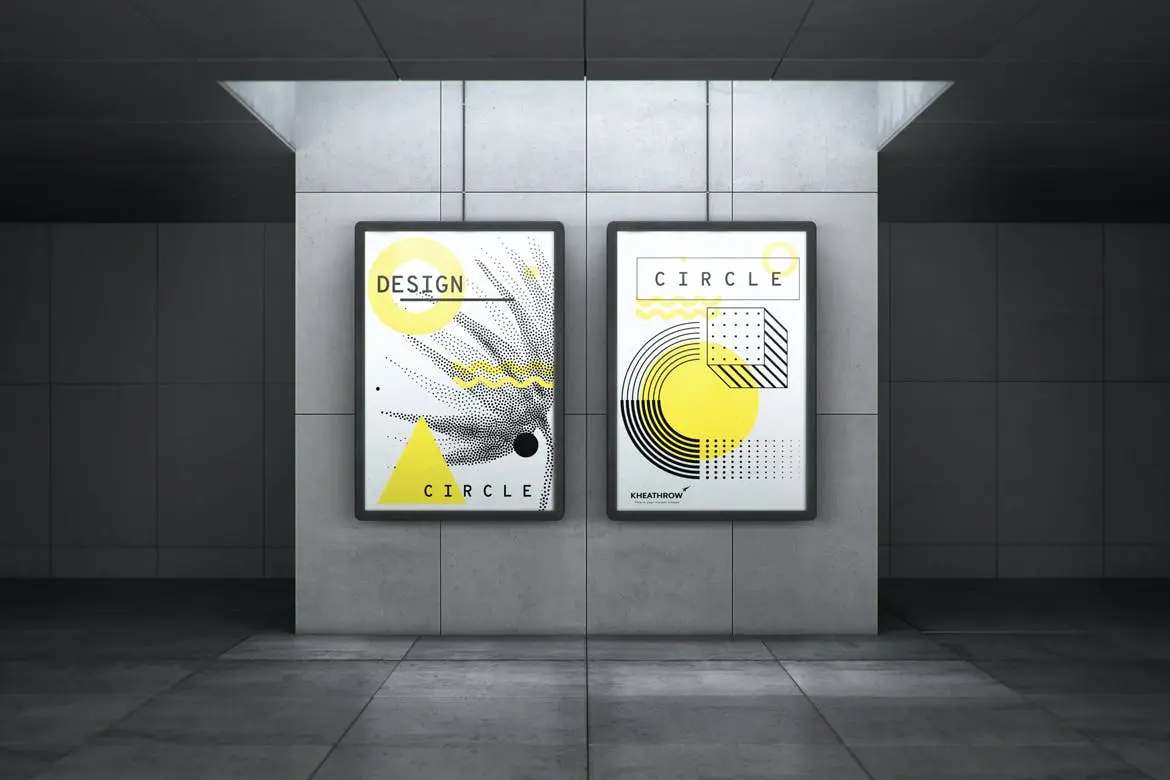 城市主题地下灯箱广告牌样机PSD模板