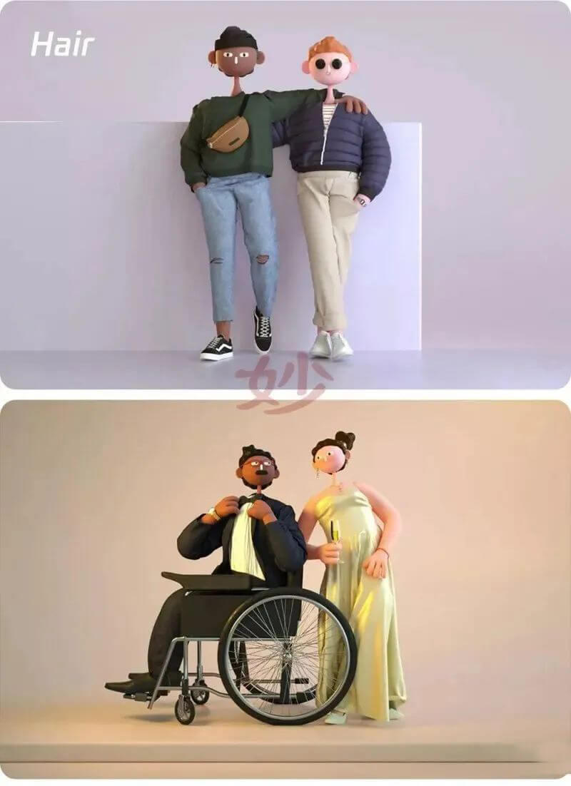 这些用C4D做的人物角色发型模型也太酷了吧！