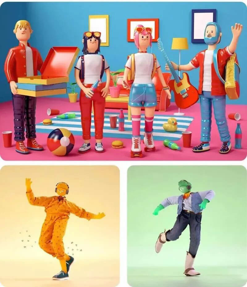 这些用C4D做的人物角色发型模型也太酷了吧！