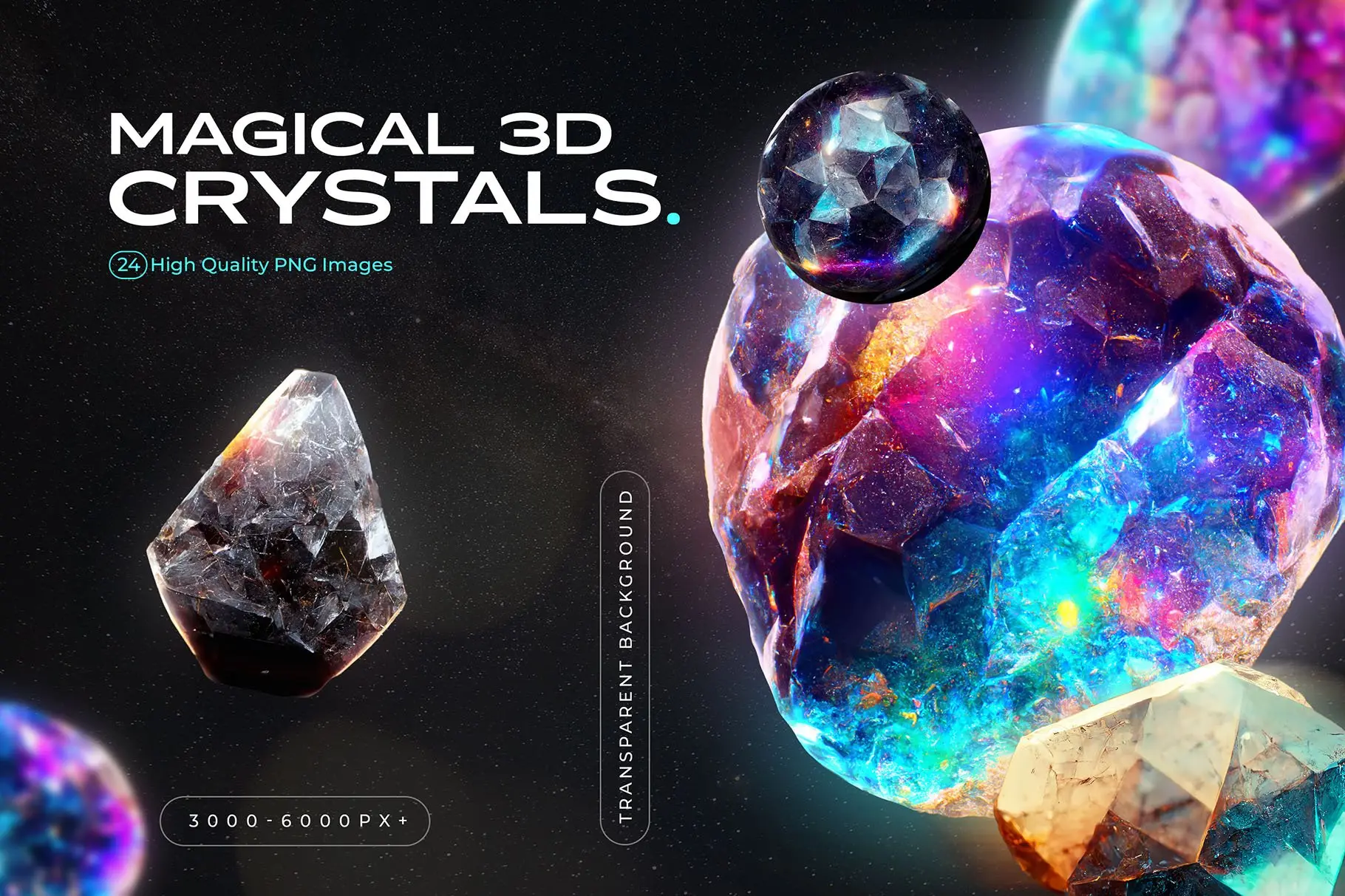 色彩绚丽霓虹颜色3D宝石水晶素材PNG图片包
