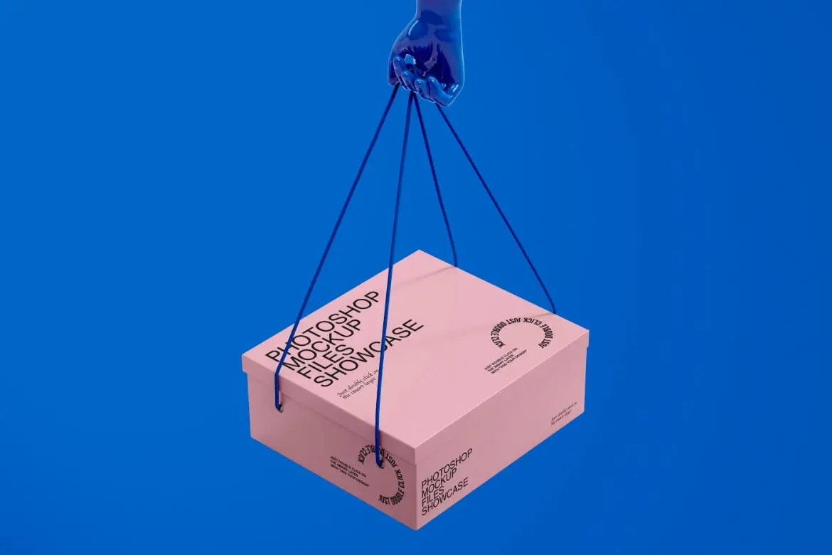 绳子吊着的纸盒鞋盒包装设计PSD样机素材