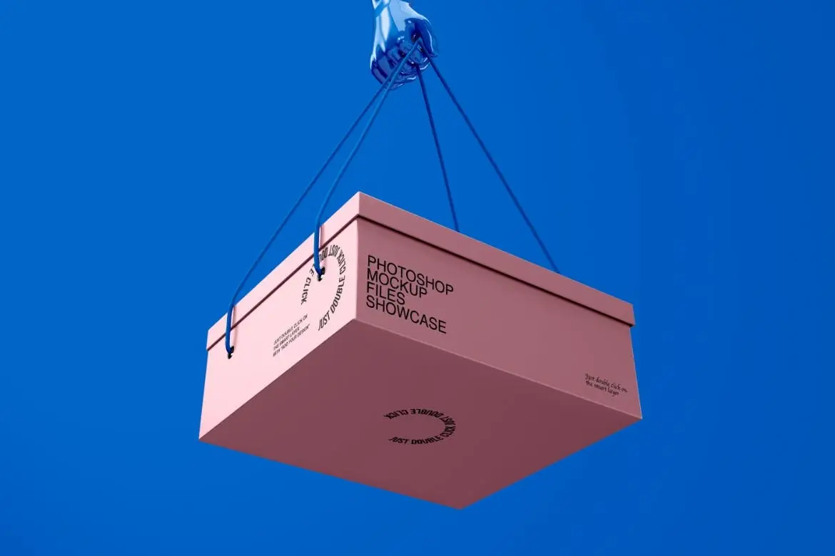 绳子吊着的纸盒鞋盒包装设计PSD样机素材