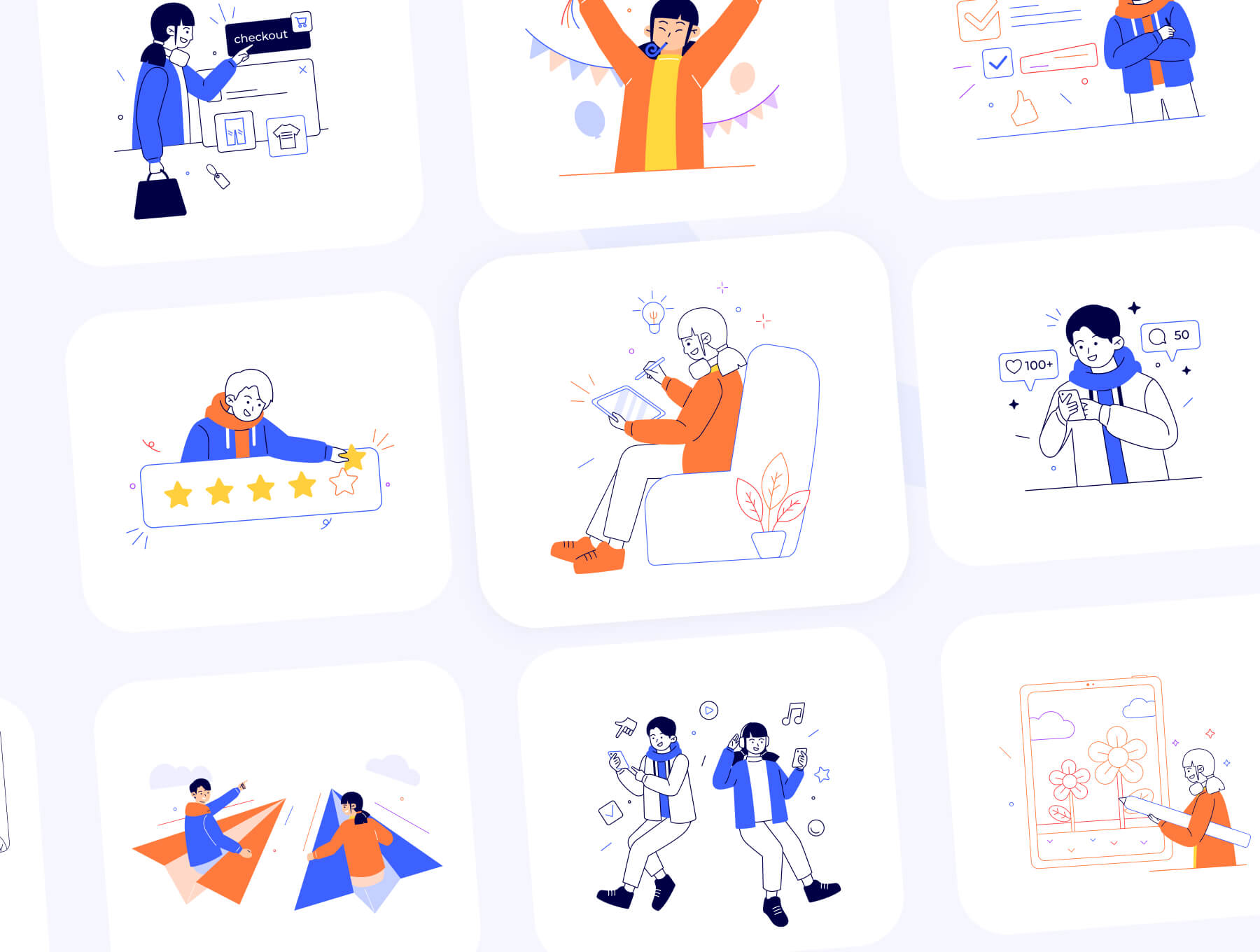 45个自由职业在家办公主题插画