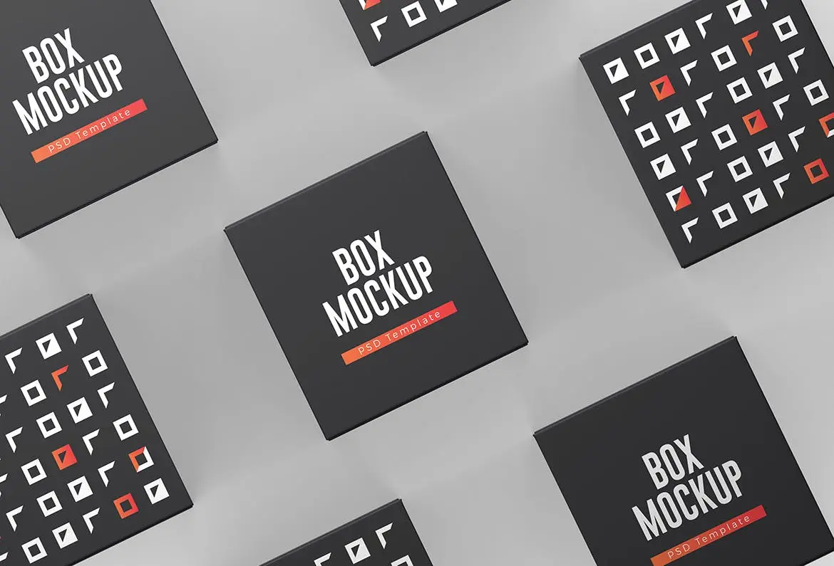 黑红配色高端立方体礼盒设计样机PSD模板