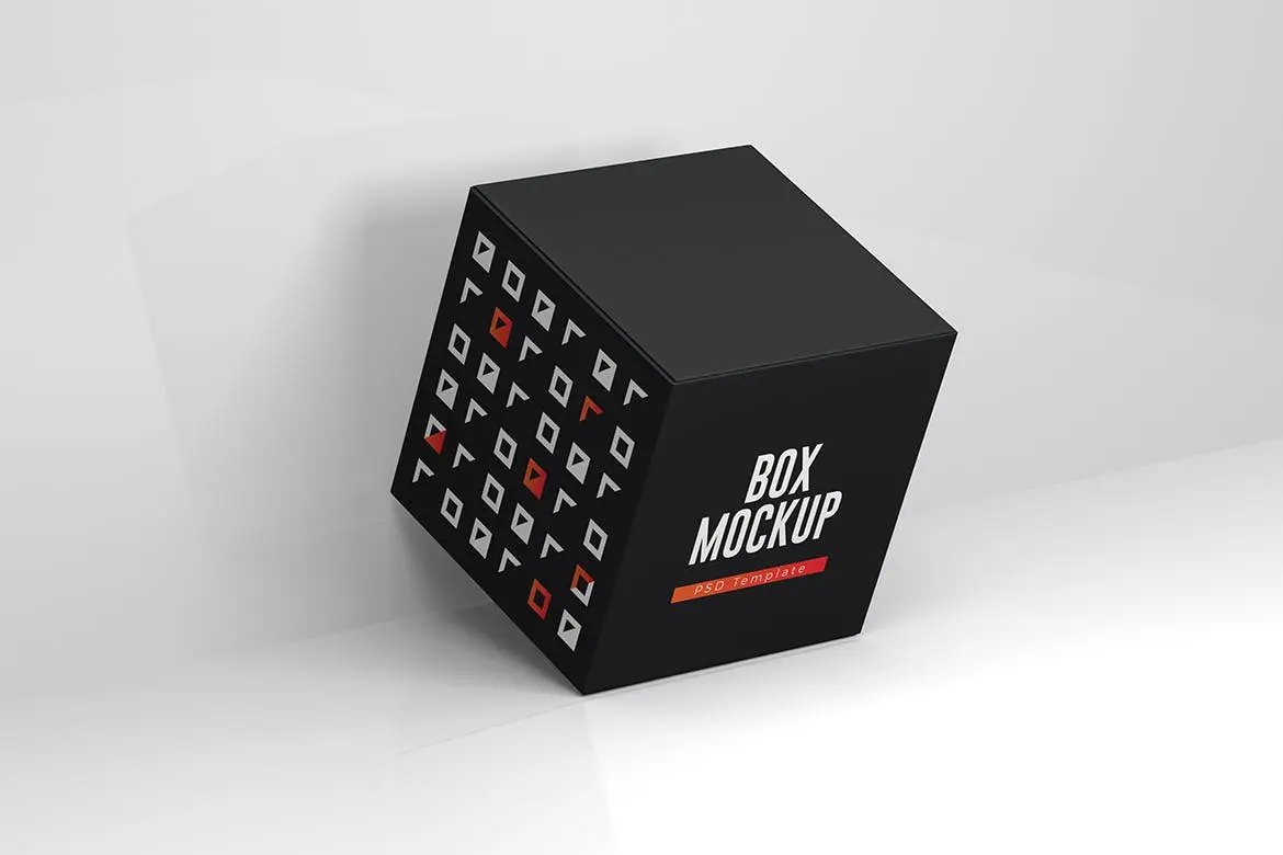 黑红配色高端立方体礼盒设计样机PSD模板