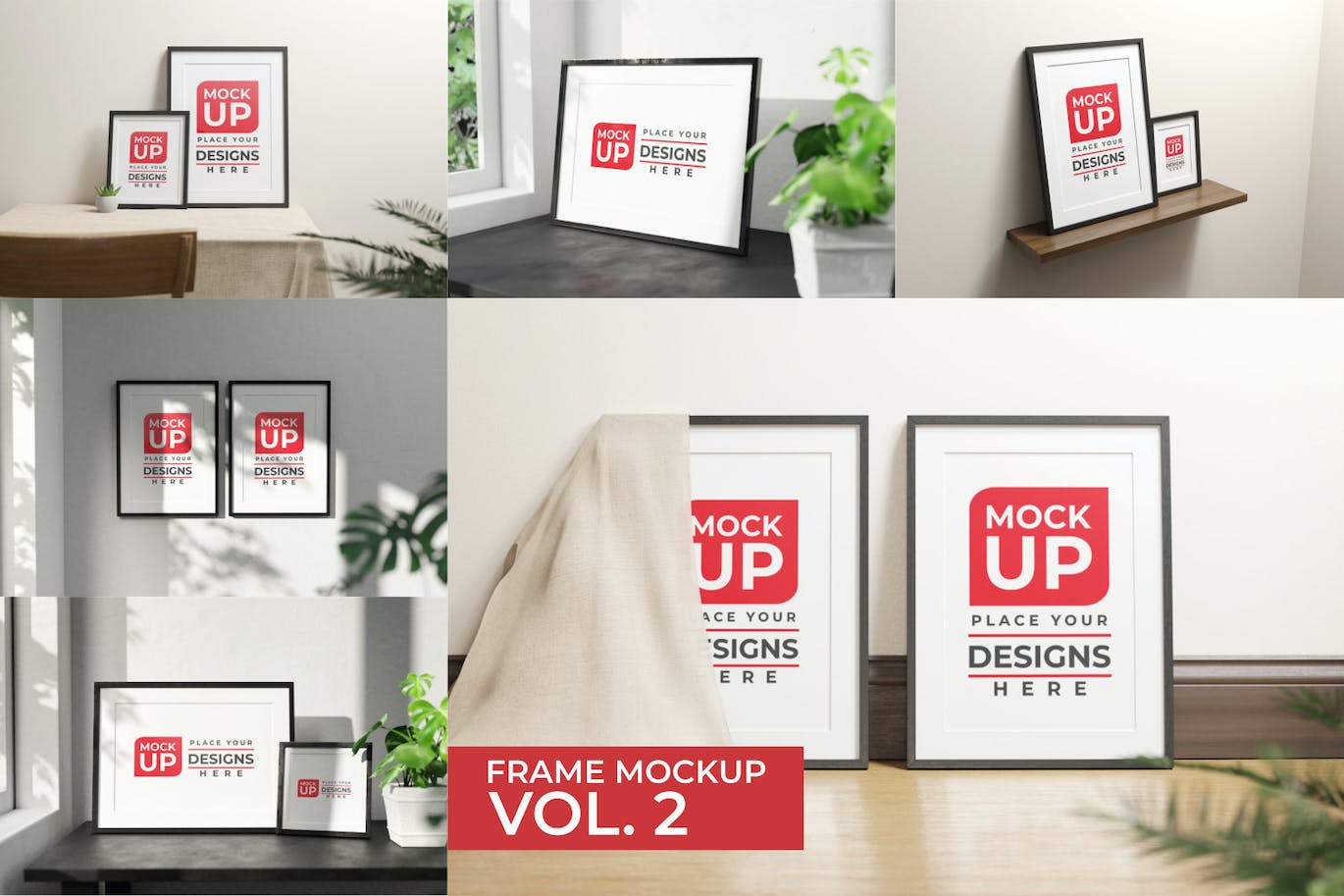 居家风格摄影作品黑色相框PSD样机素材