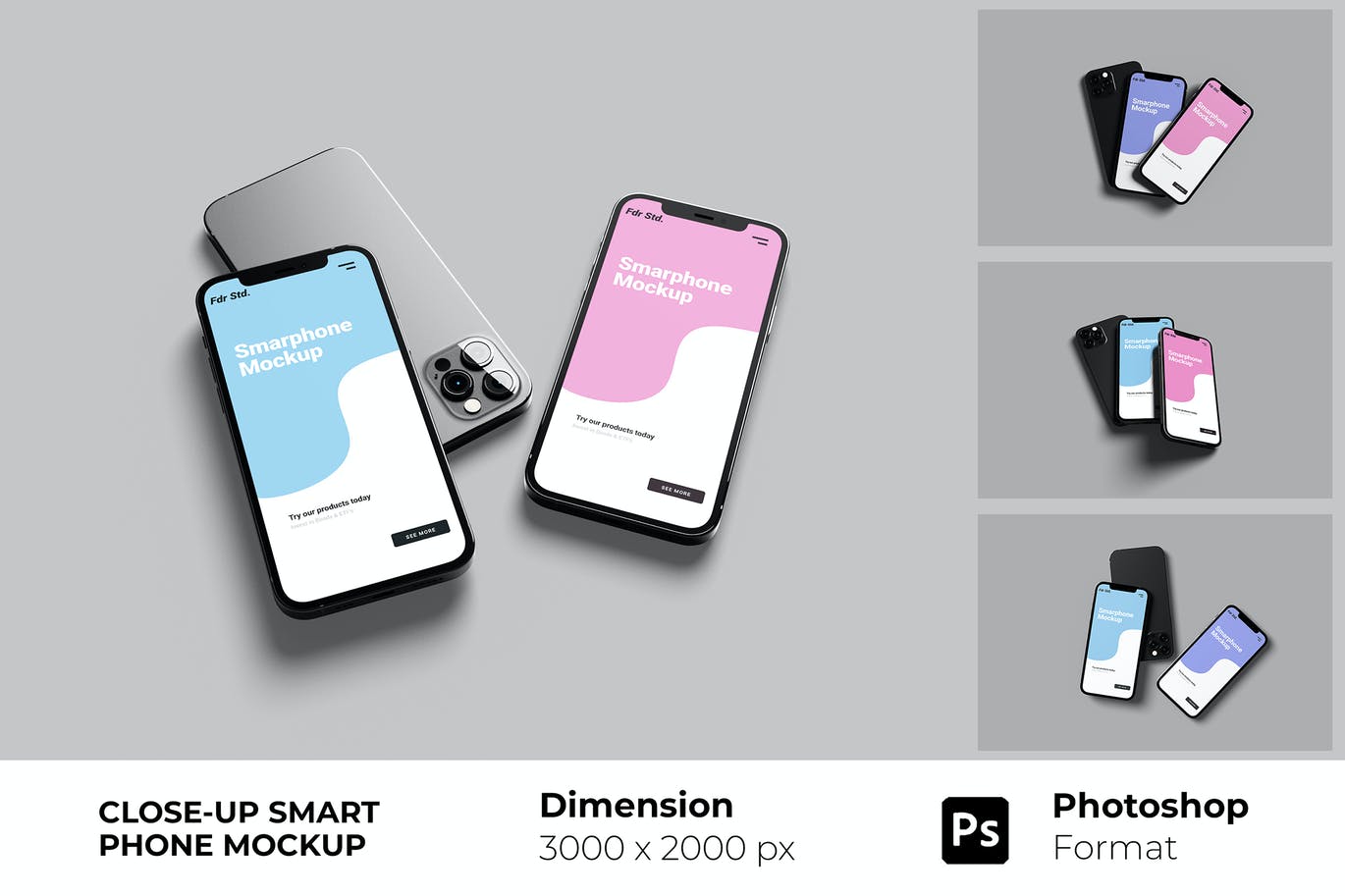 高质量银黑色iPhone手机PSD样机模板