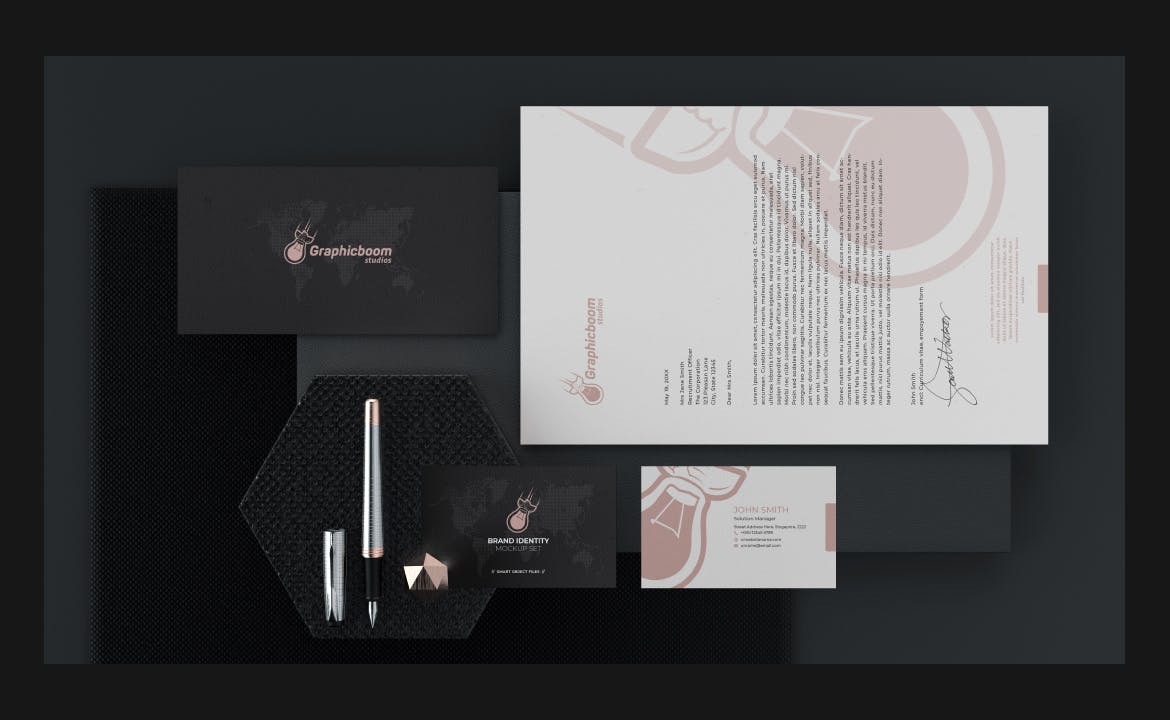 暗黑高级品牌文具PSD样机素材