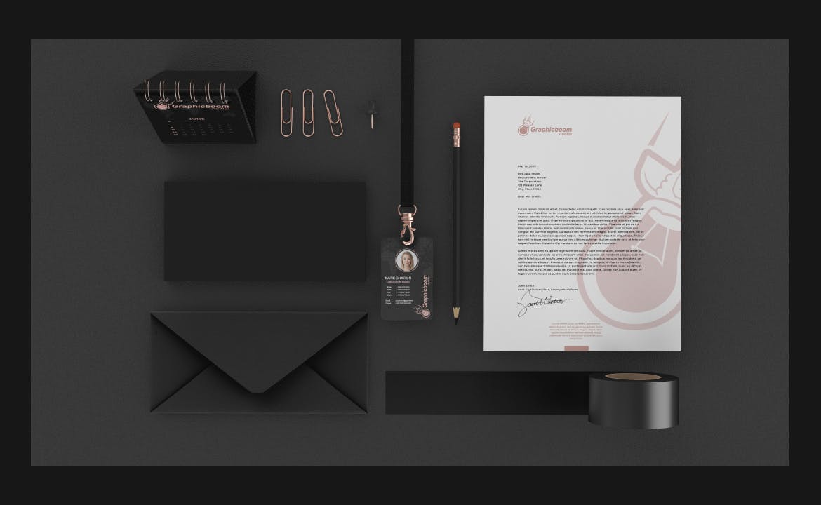 暗黑高级品牌文具PSD样机素材