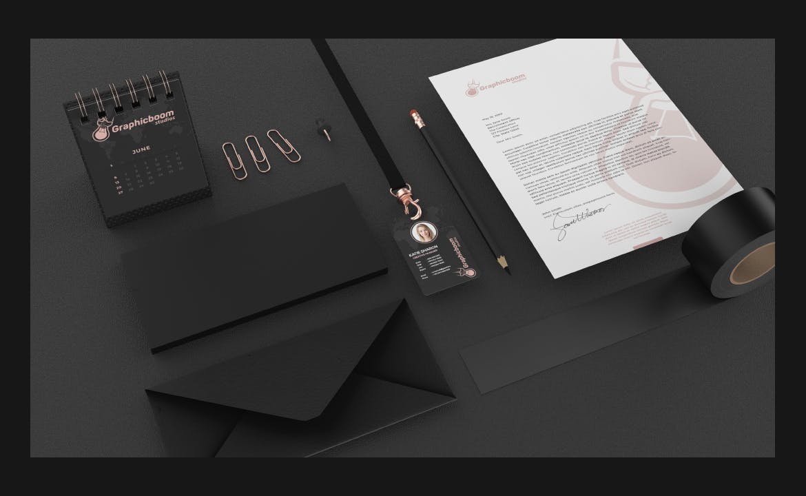 暗黑高级品牌文具PSD样机素材