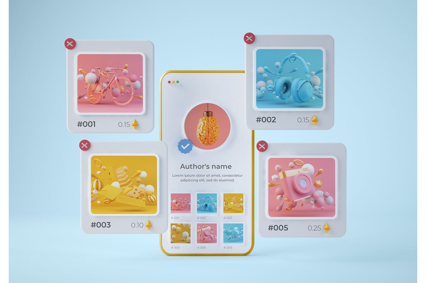 3D卡通风格NFT作品展示手机PSD样机素材