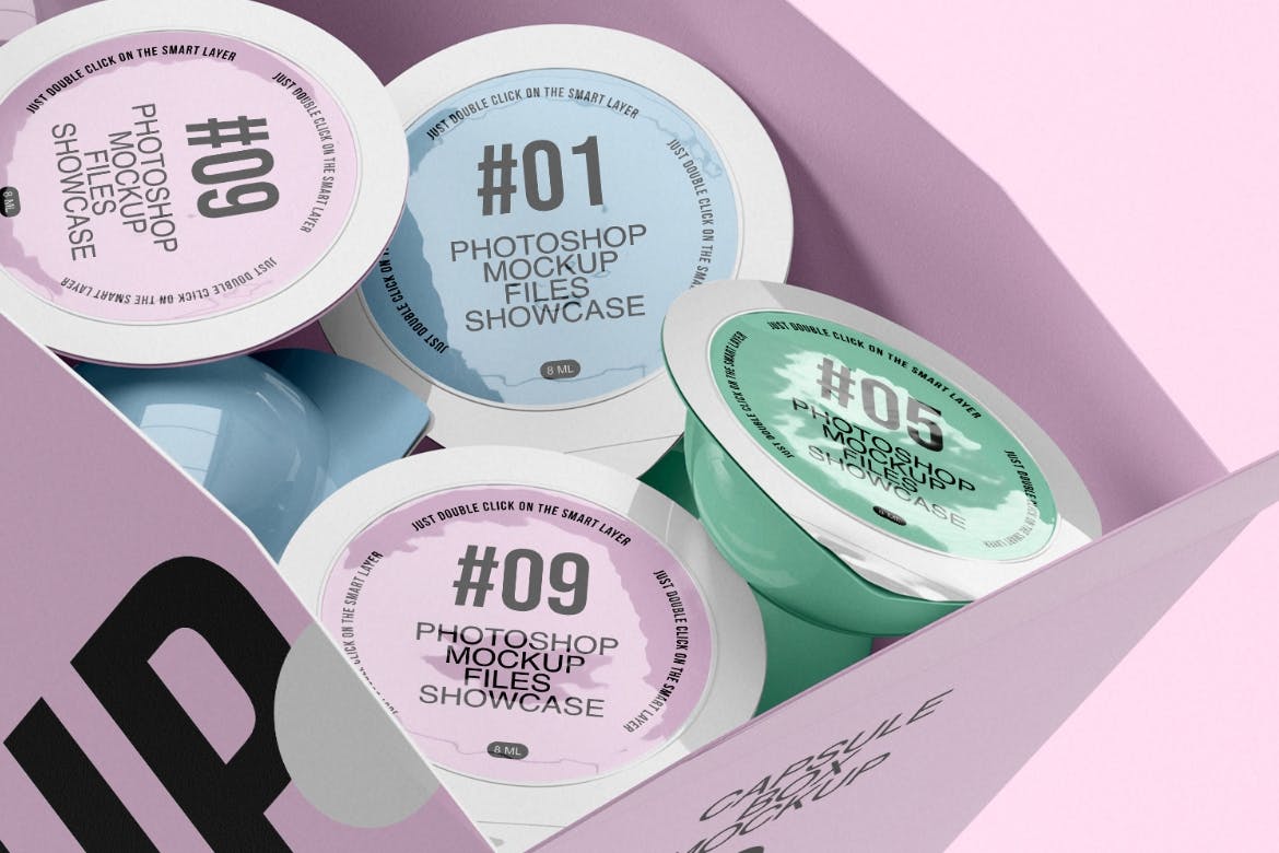 胶囊果冻产品包装盒设计样机PSD素材