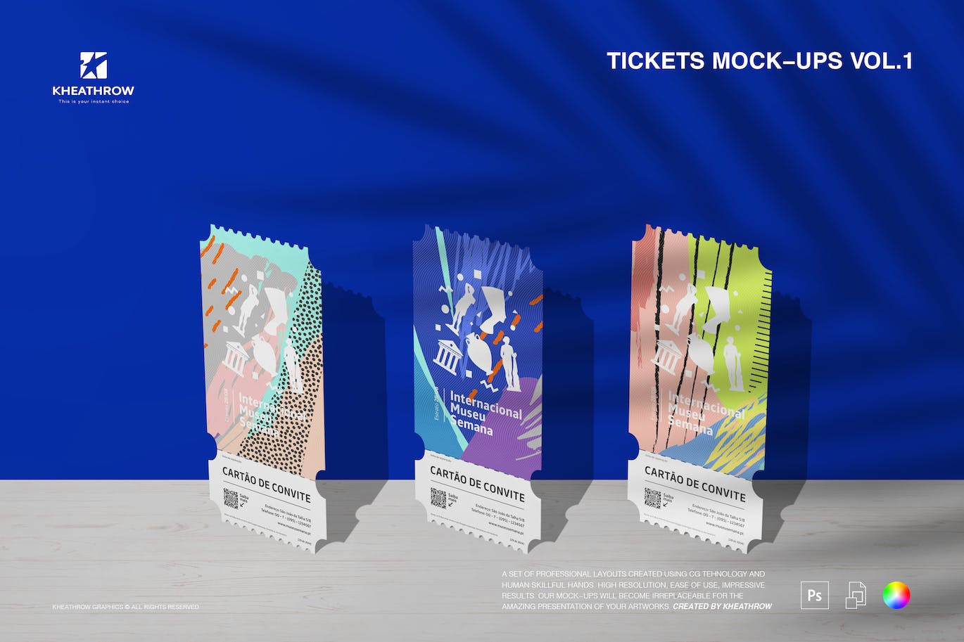 效果真实的门票票券PSD样机模板