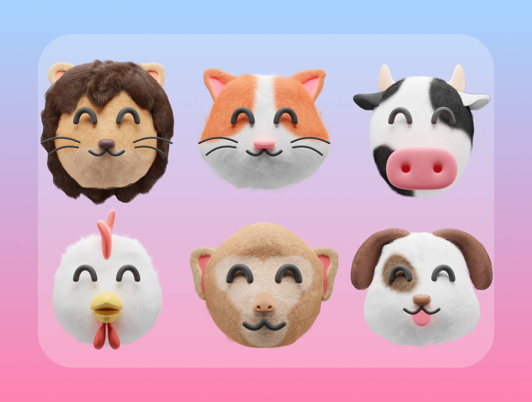 25个可爱3D动物图标素材包（Blender）