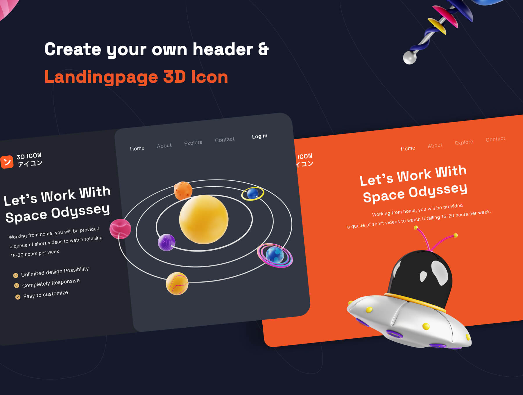 16个太空飞船宇航员星球主题3D图标素材（Blender）