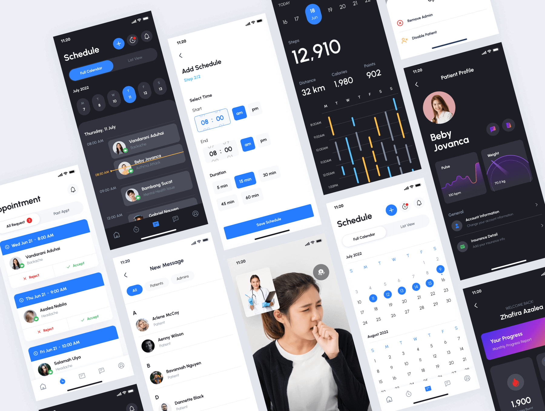 100个蓝色诊所智能护理医生医护主题APP UI Kit素材包