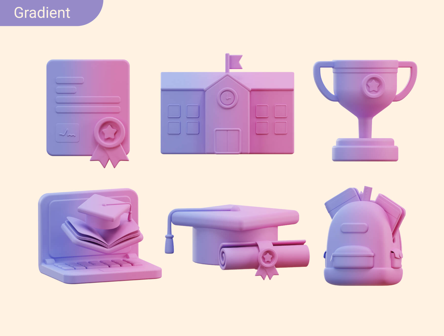 12个不同样式教育主题3D图标素材（Blender）