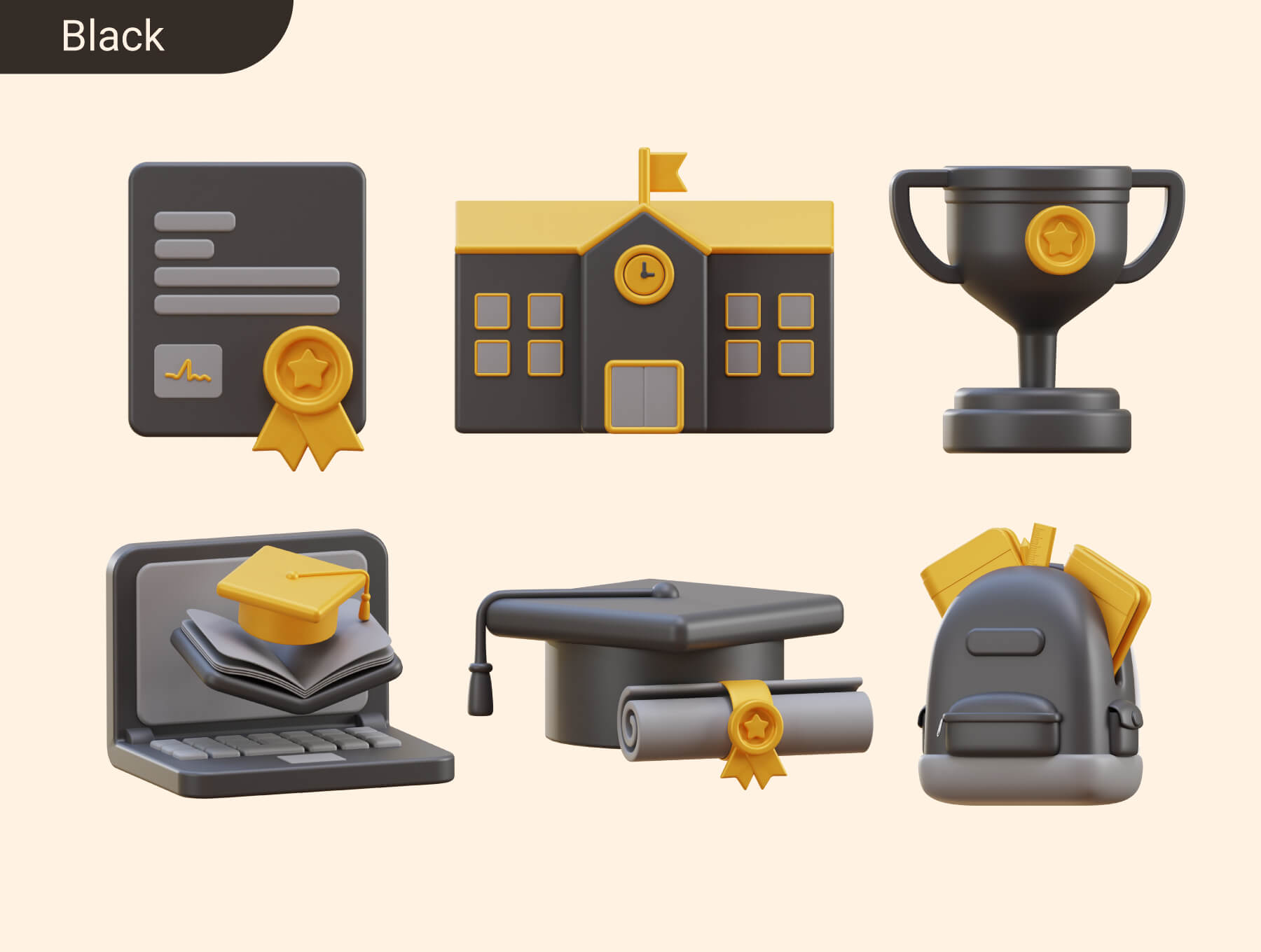 12个不同样式教育主题3D图标素材（Blender）