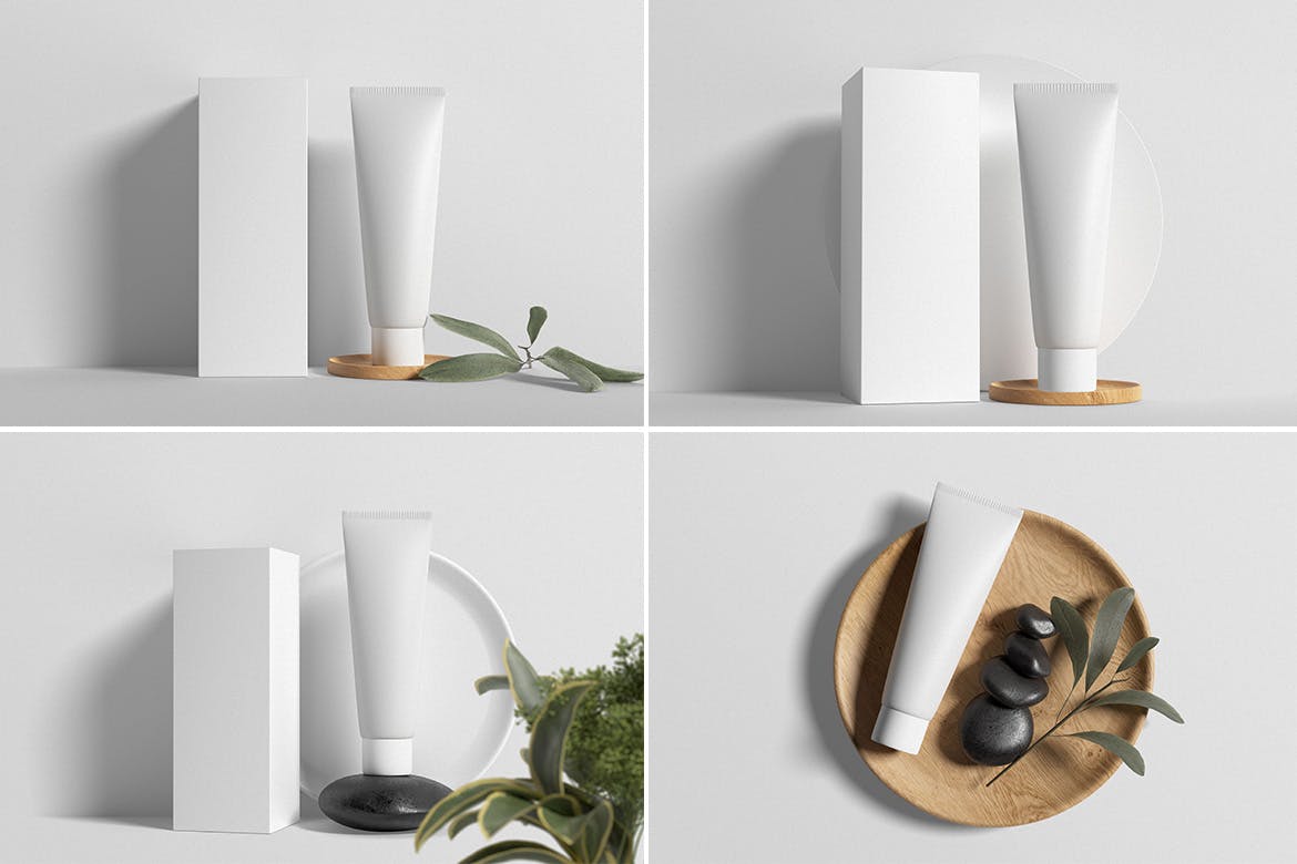 4种不同风格化妆品洗面奶包装PSD样机素材