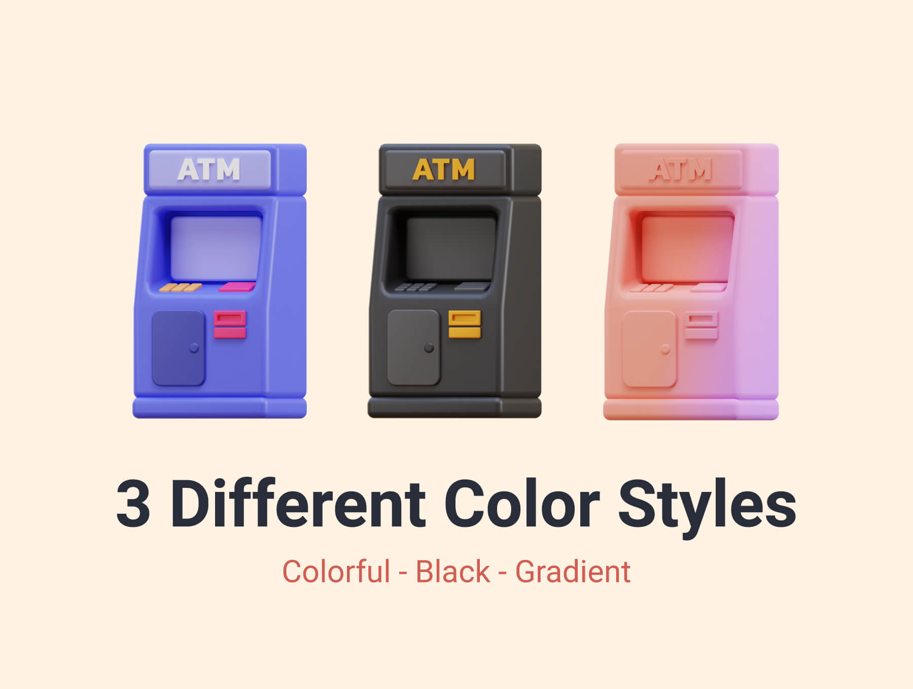 14个有3种色彩样式金融加密主题Blender图标模型