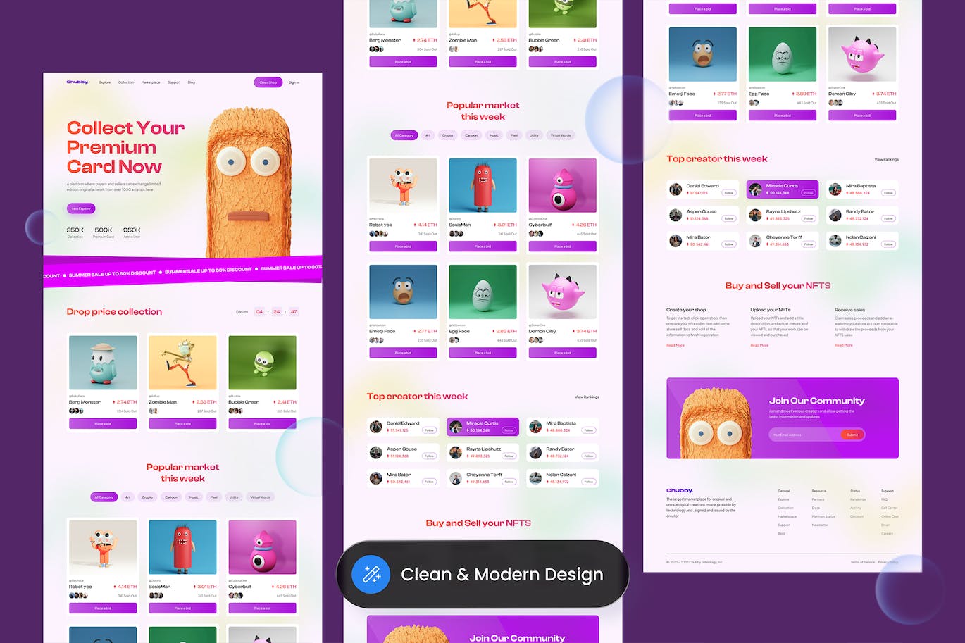 NFTs 市场网页UI模版 (PSD,FIG)