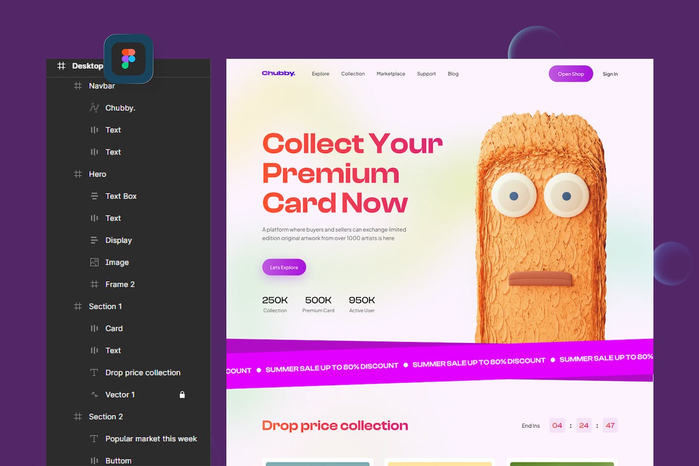 NFTs 市场网页UI模版 (PSD,FIG)