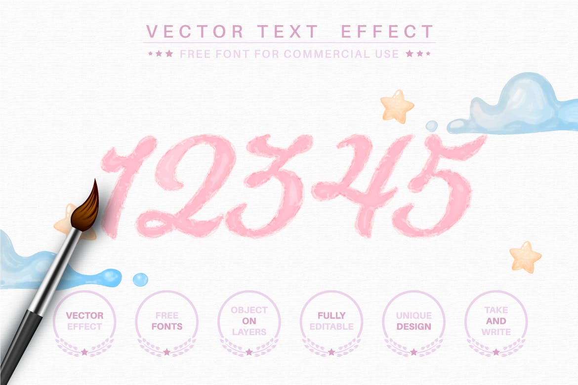 绚丽的矢量水彩风格字体AI图层样式