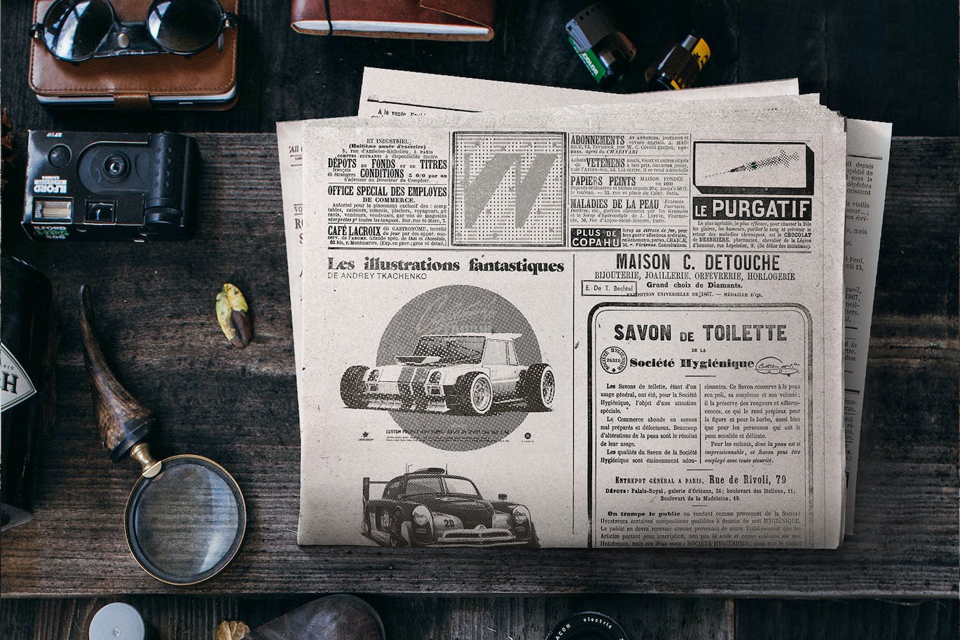 复古旧印刷报纸样机PSD素材