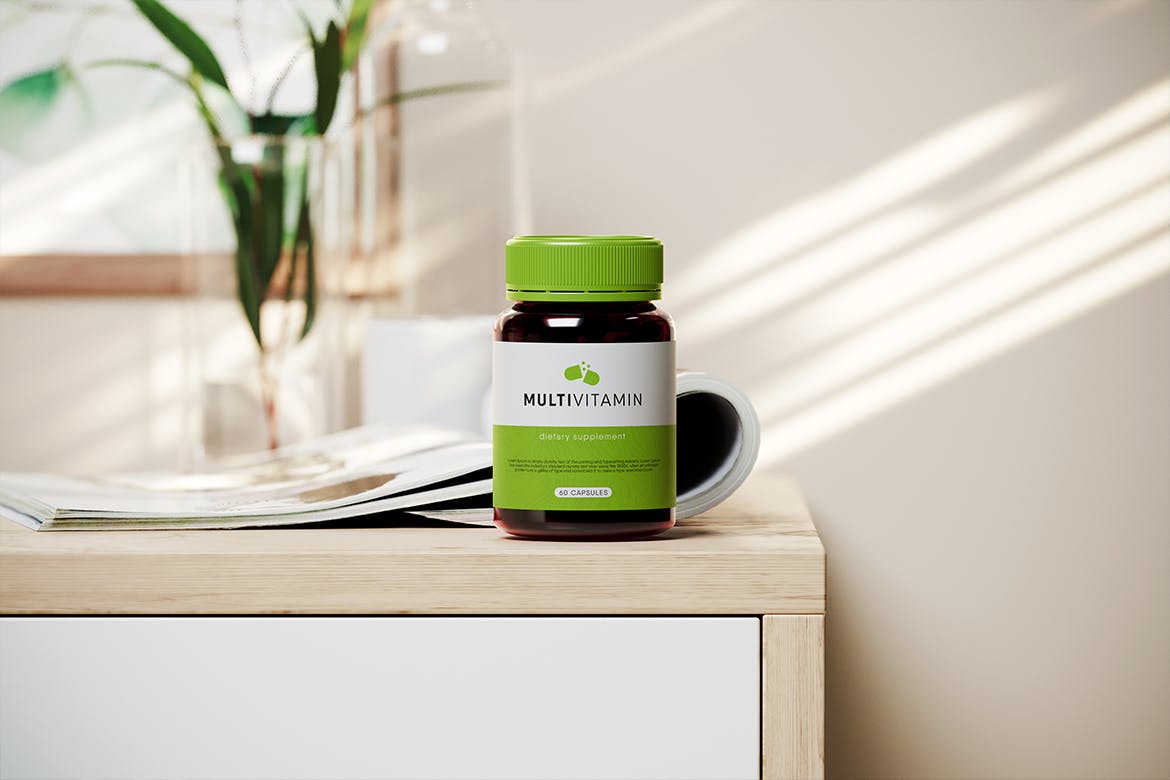 时尚逼真的药品包装设计VI样机PSD模型