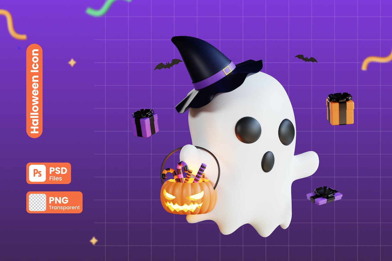 3D万圣节小鬼插画素材 (PNG,PSD)